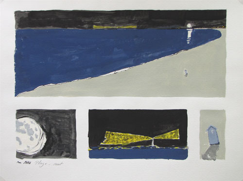 plage soir - 30 x 40 - gouache